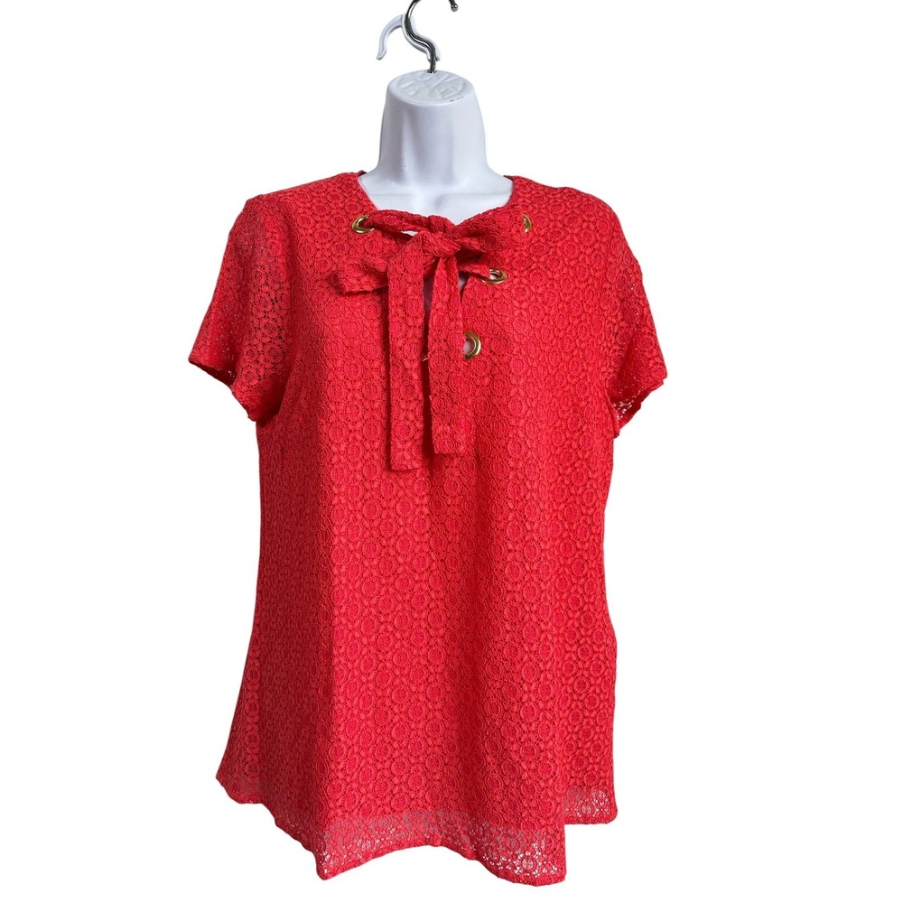 Michael Kors Lace Blouse Sangria Red Tie Front Classic Feminine Preppy Small NWT